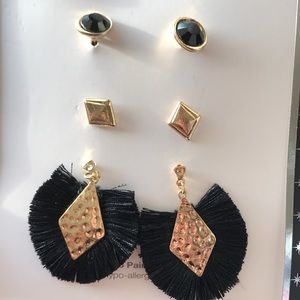 Gift set of 3 pairs of earrings Blk Fringe & stud
